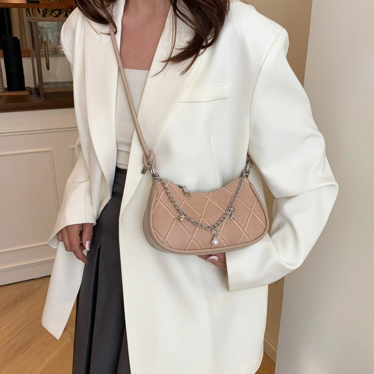 Chain Detail Crescent Shoulder BagBag