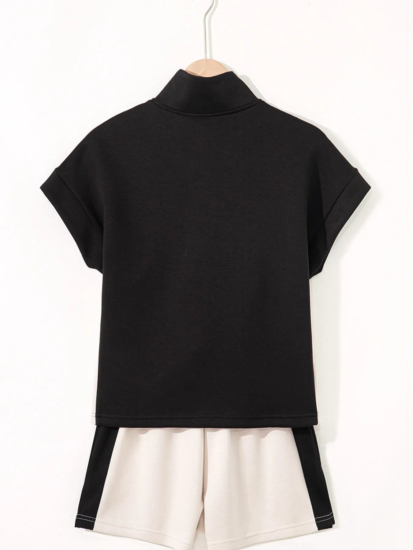 Color Block Half Zip Top and Shorts Two - Piece Set