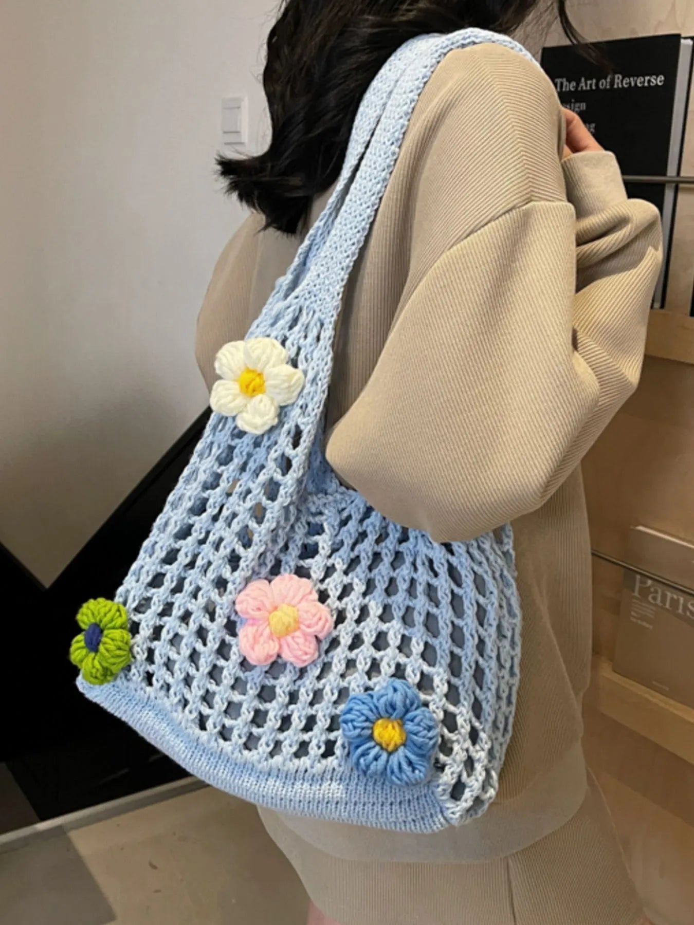Colorful Floral Crochet Shoulder BagBag