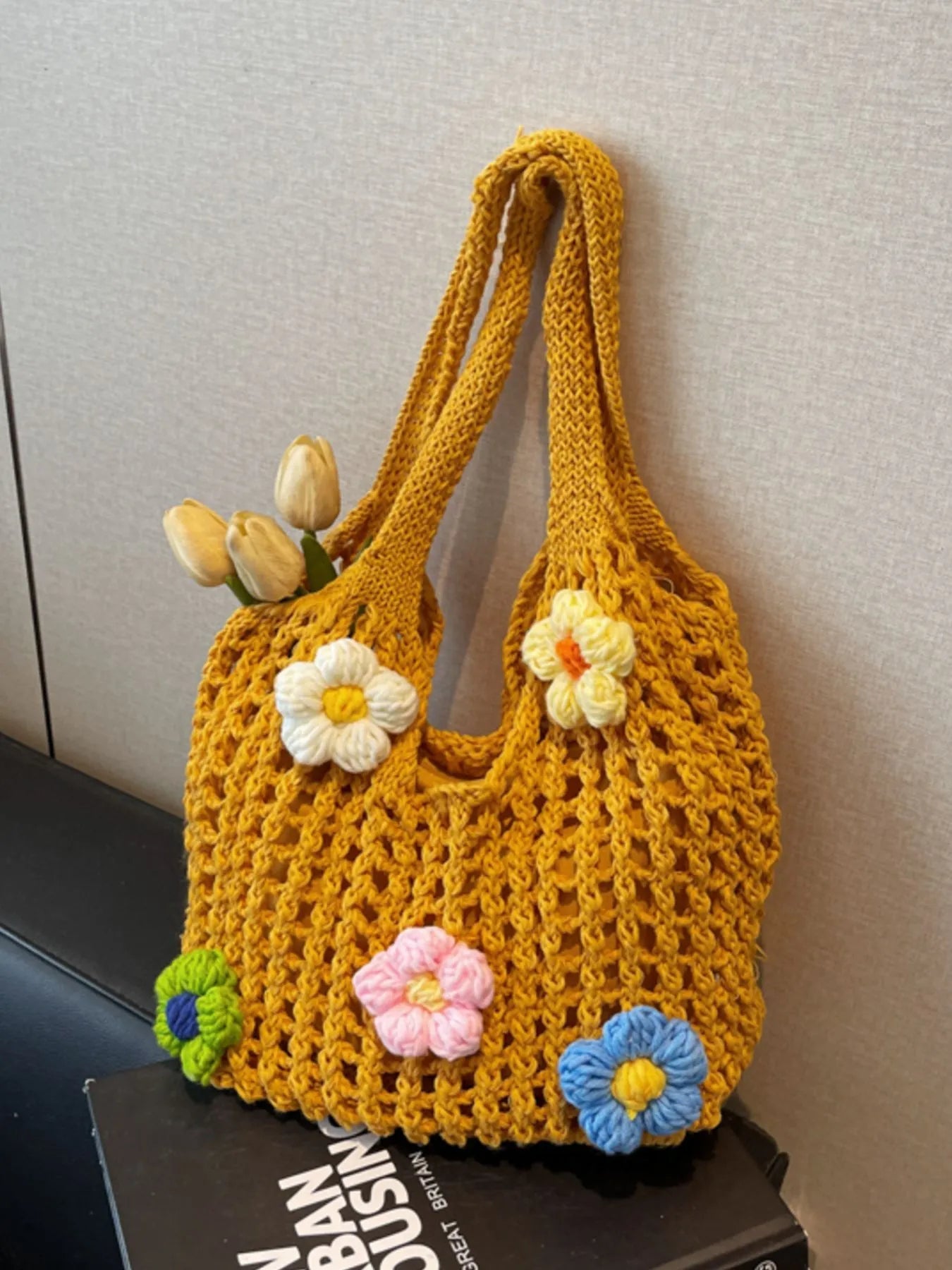 Colorful Floral Crochet Shoulder BagBag