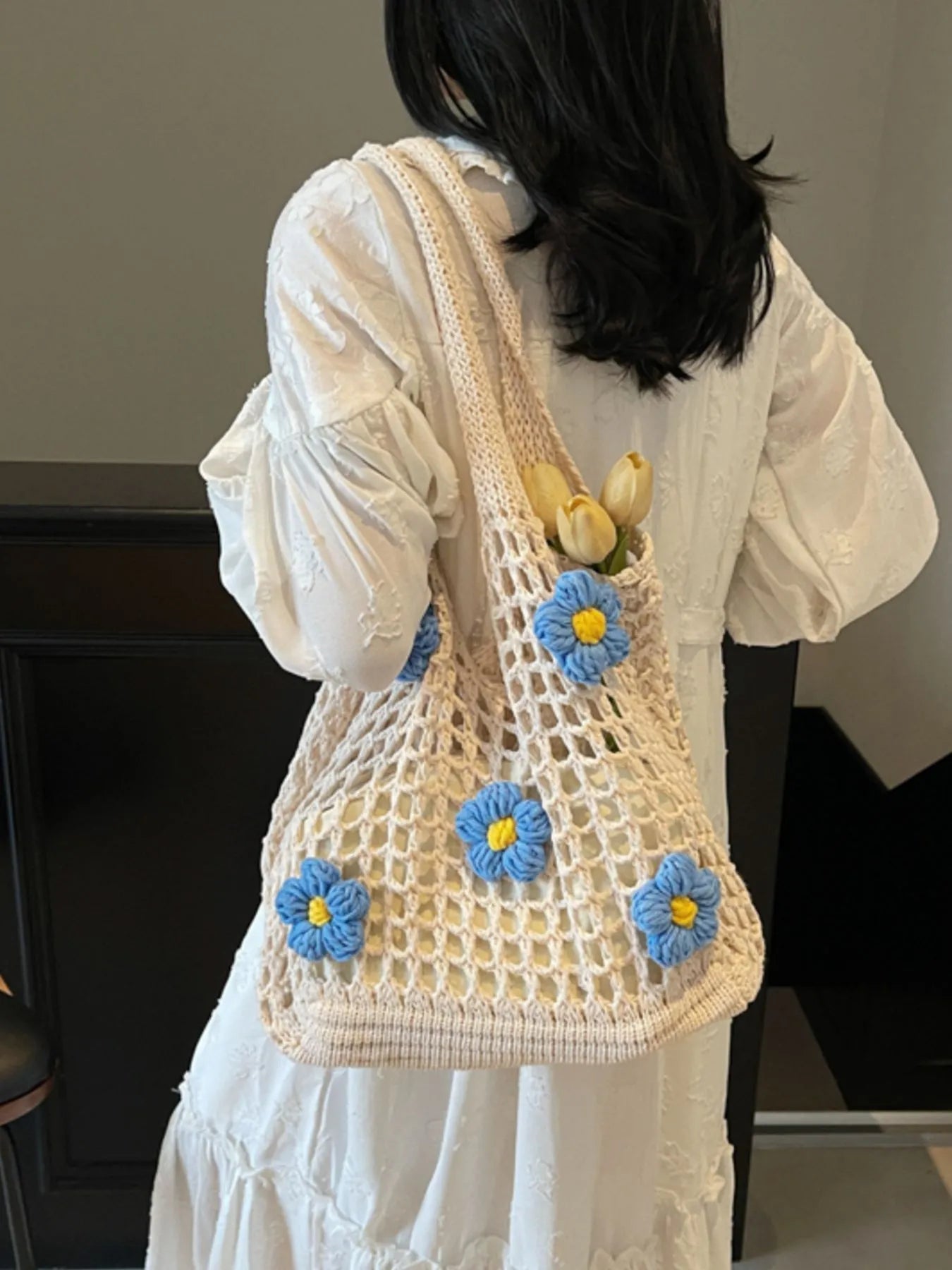 Colorful Floral Crochet Shoulder BagBag