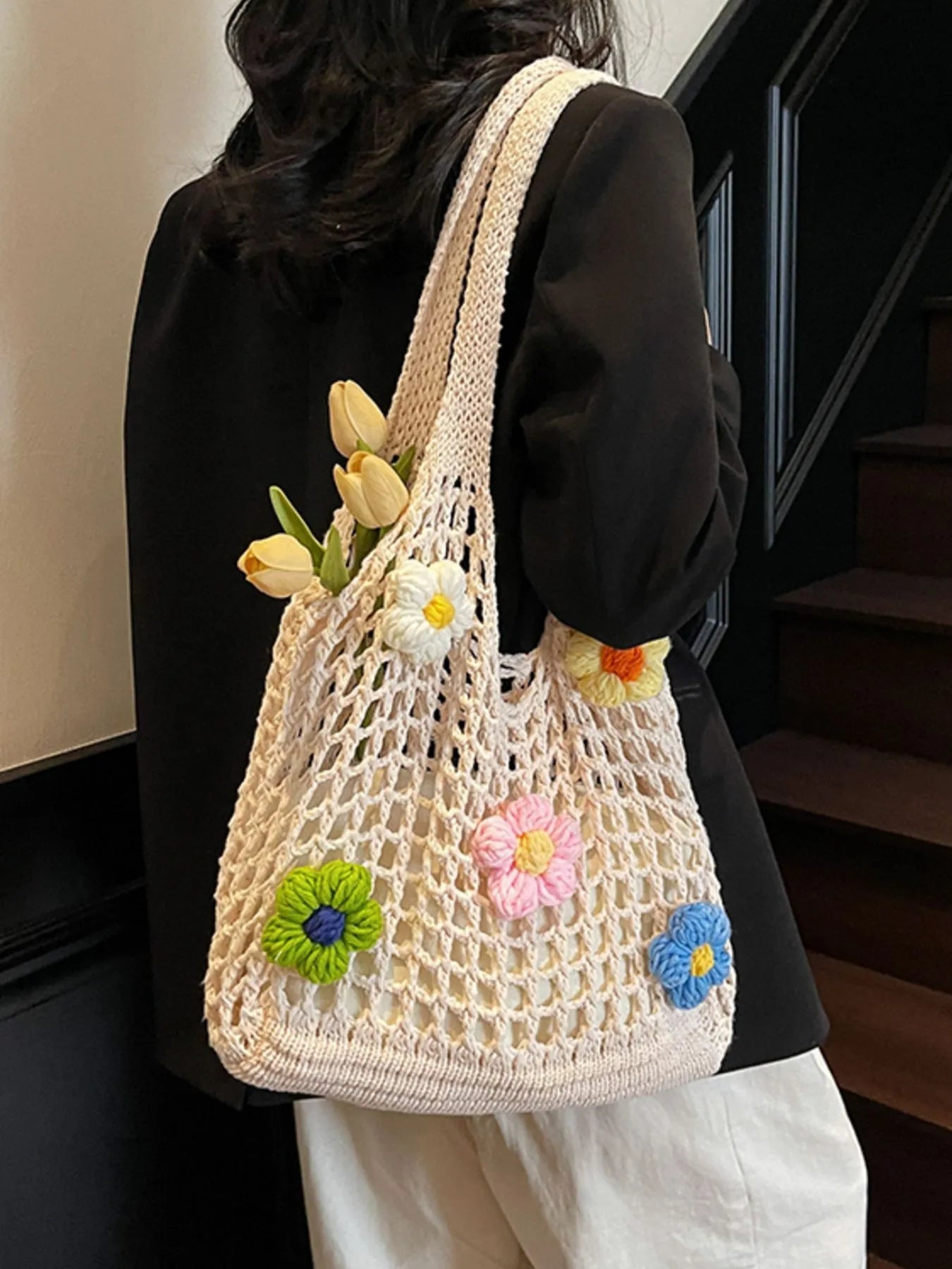 Colorful Floral Crochet Shoulder BagBag