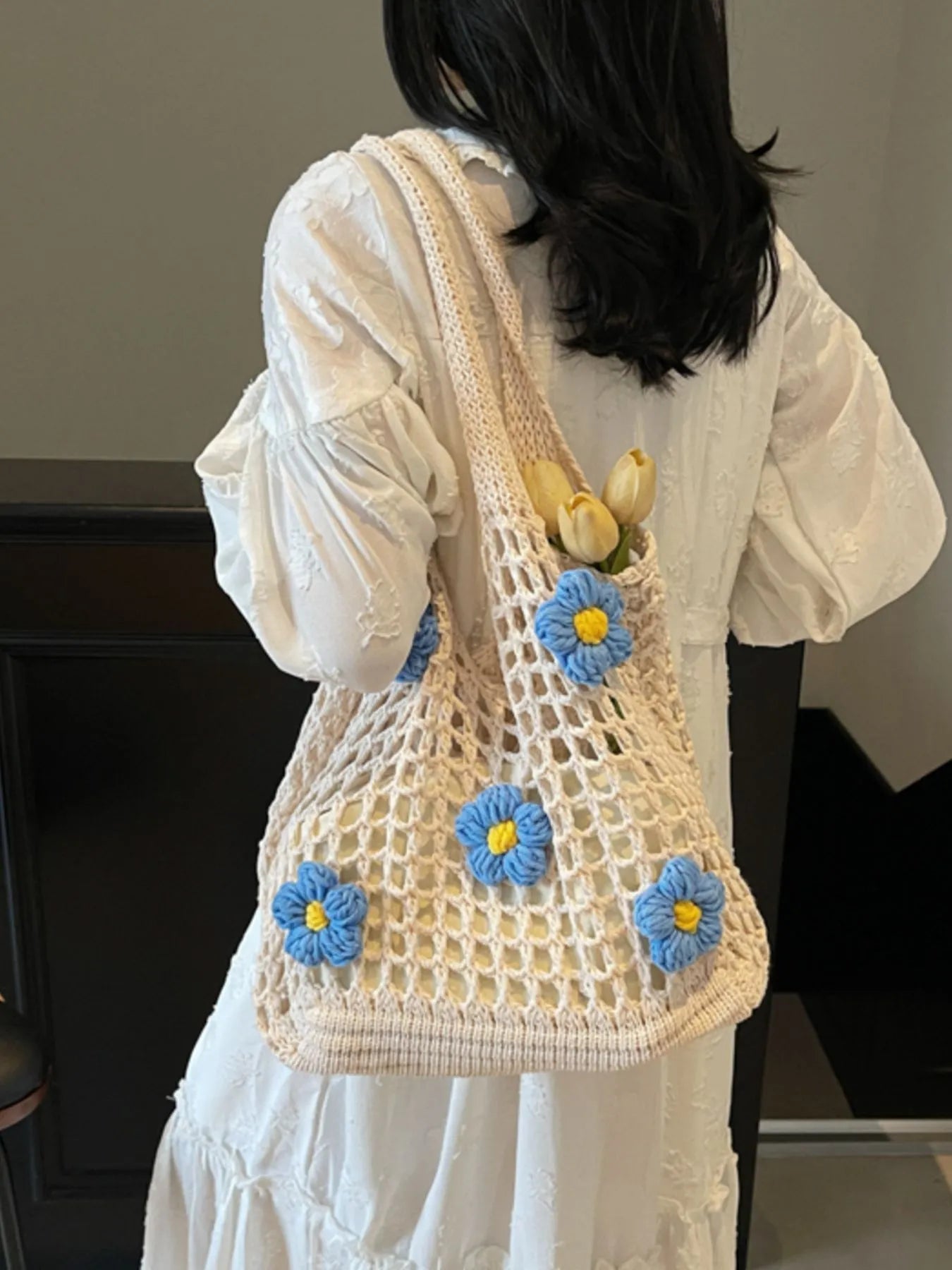 Colorful Floral Crochet Shoulder BagBag
