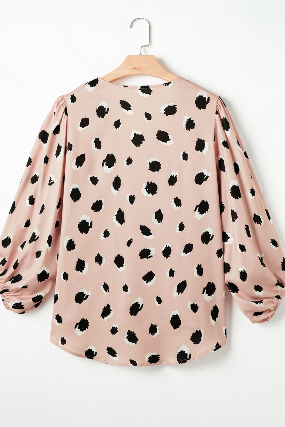 Contrast Animal Print V - Neck Long Sleeve Blouse