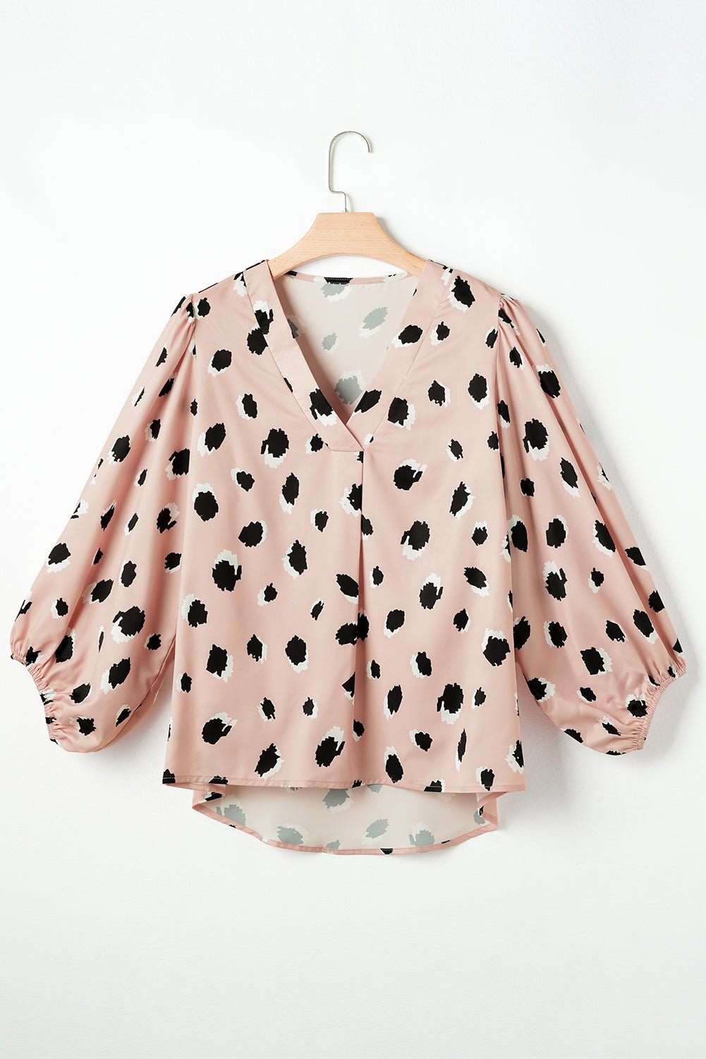 Contrast Animal Print V - Neck Long Sleeve Blouse