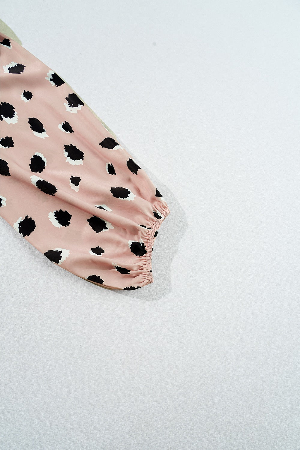 Contrast Animal Print V - Neck Long Sleeve Blouse
