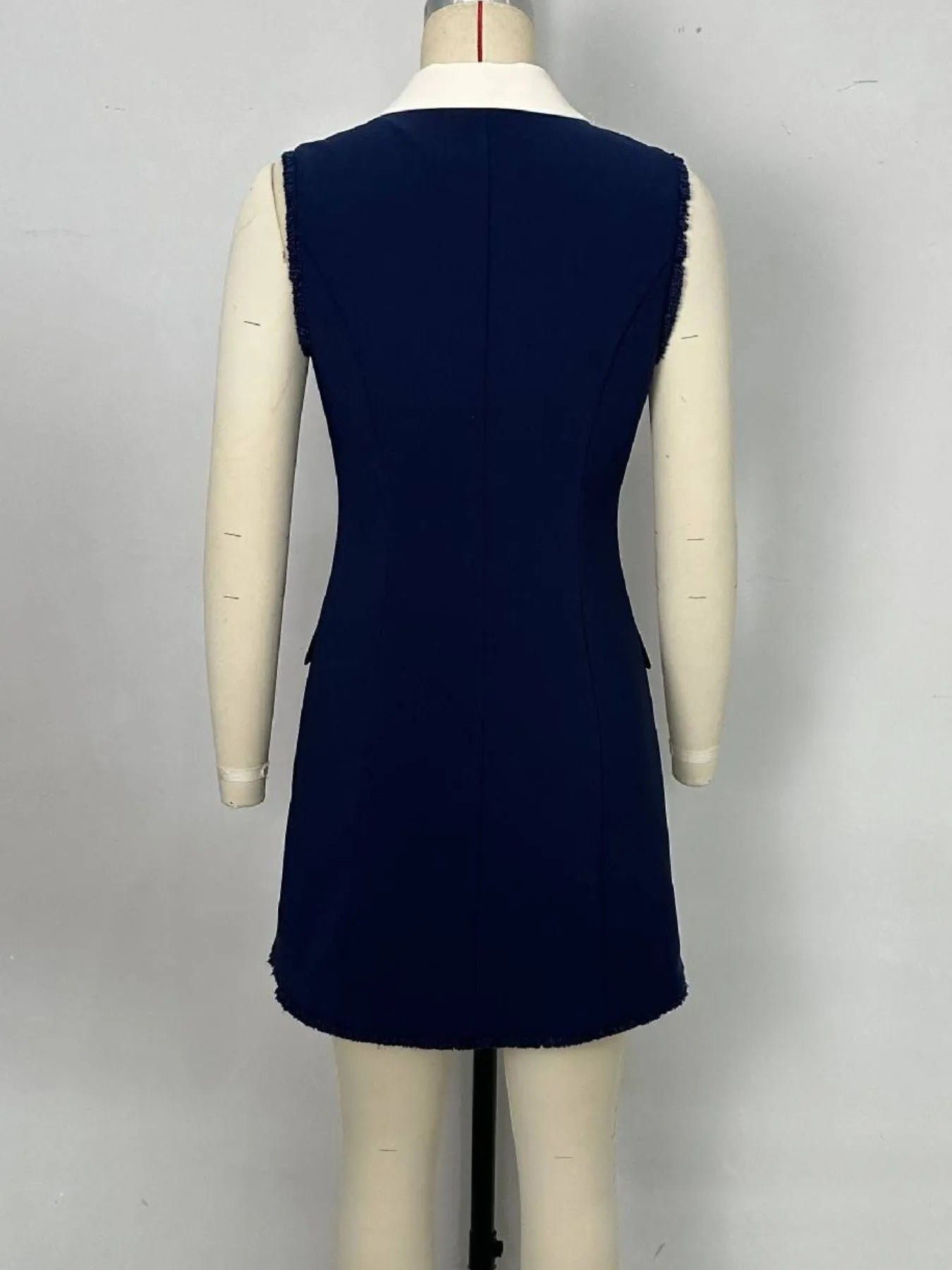Contrast Collar Button - Front Sleeveless Mini Dress