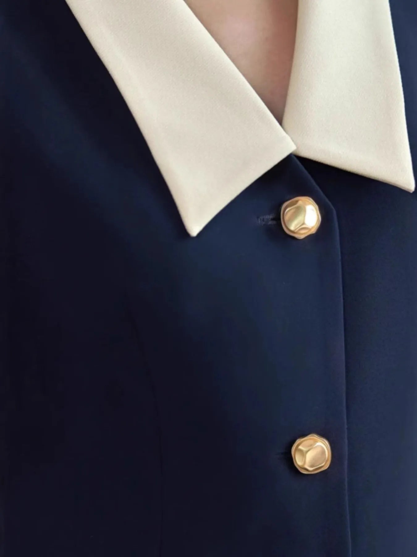 Contrast Collar Button - Front Sleeveless Mini Dress