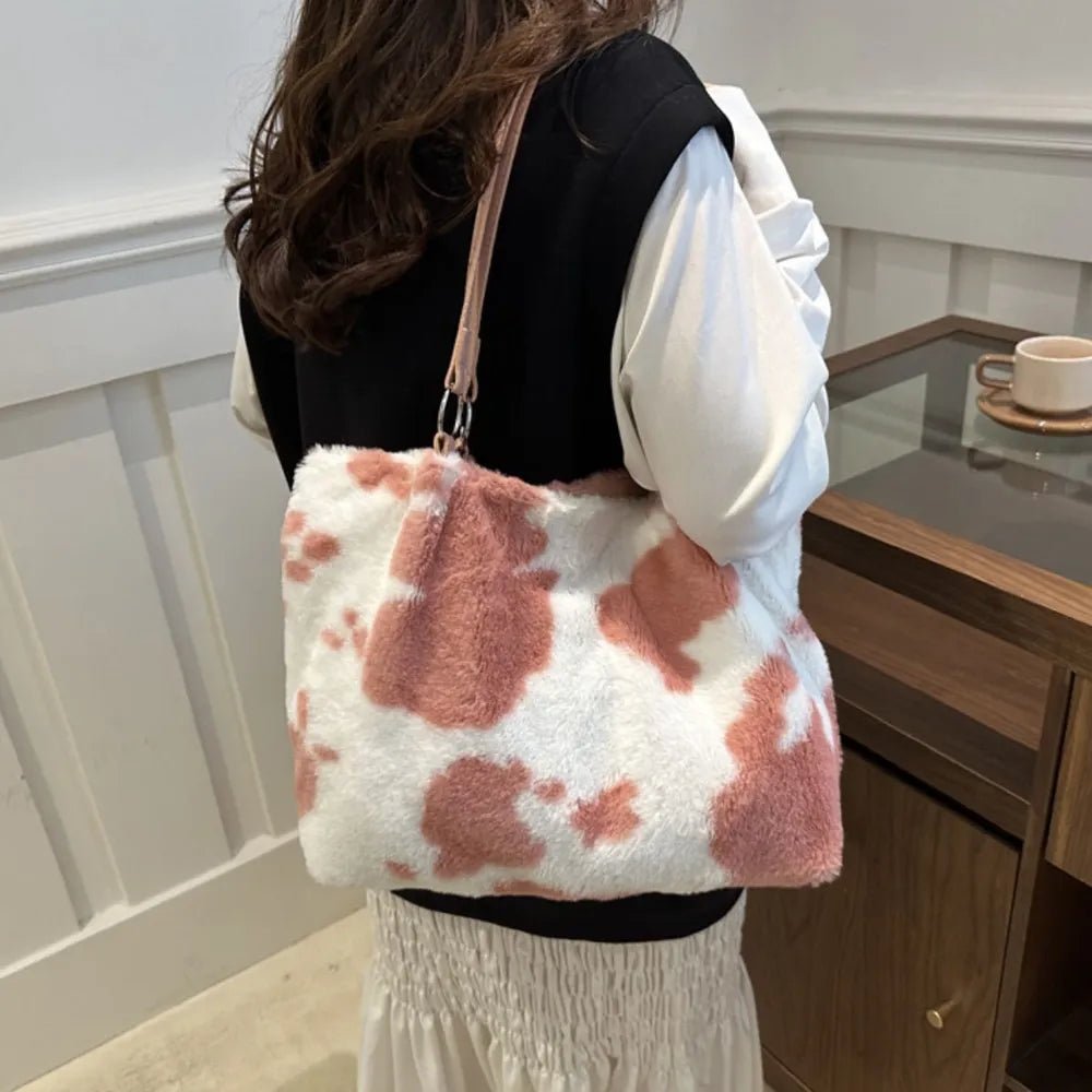 Cow Print Furry Tote BagBag