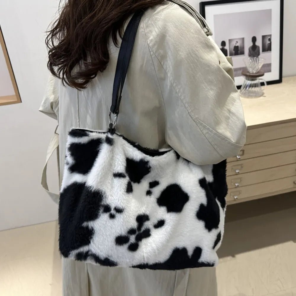 Cow Print Furry Tote BagBag