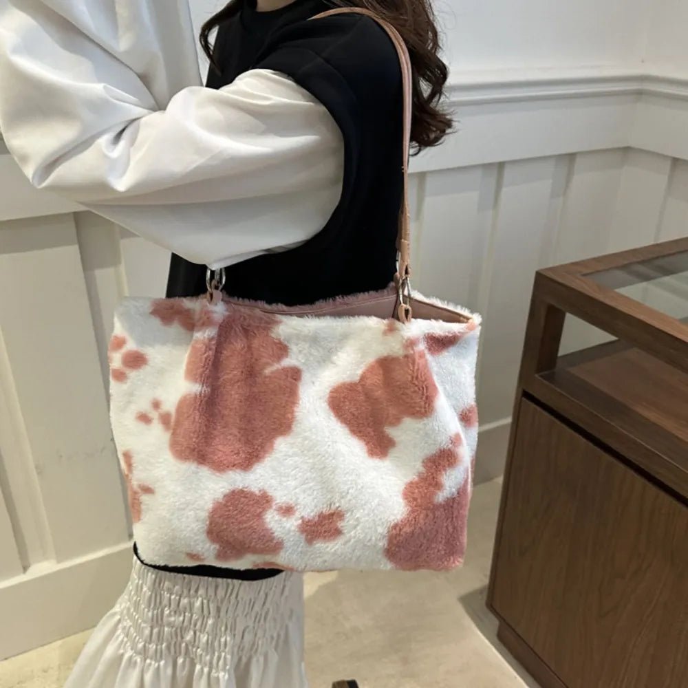 Cow Print Furry Tote BagBag