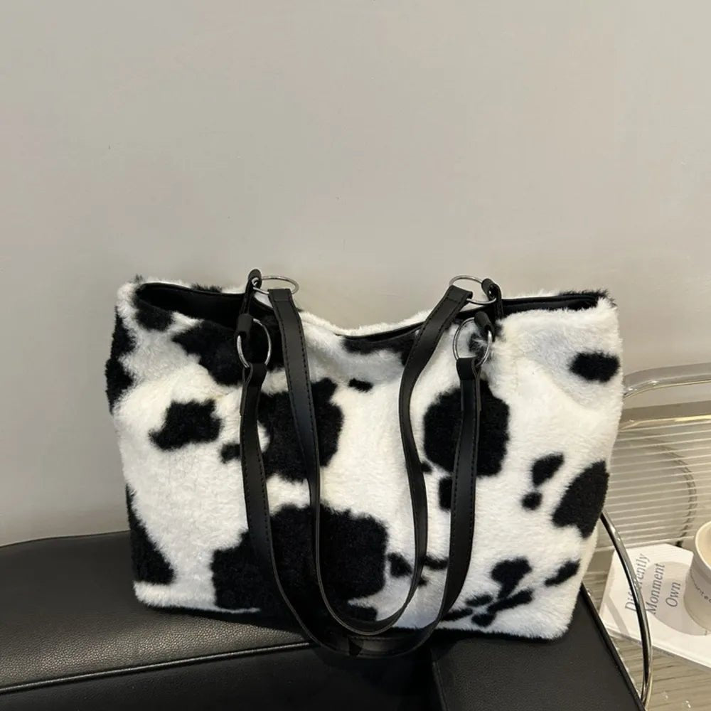Cow Print Furry Tote BagBag
