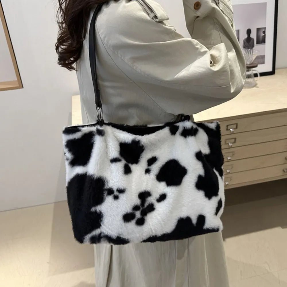 Cow Print Furry Tote BagBag