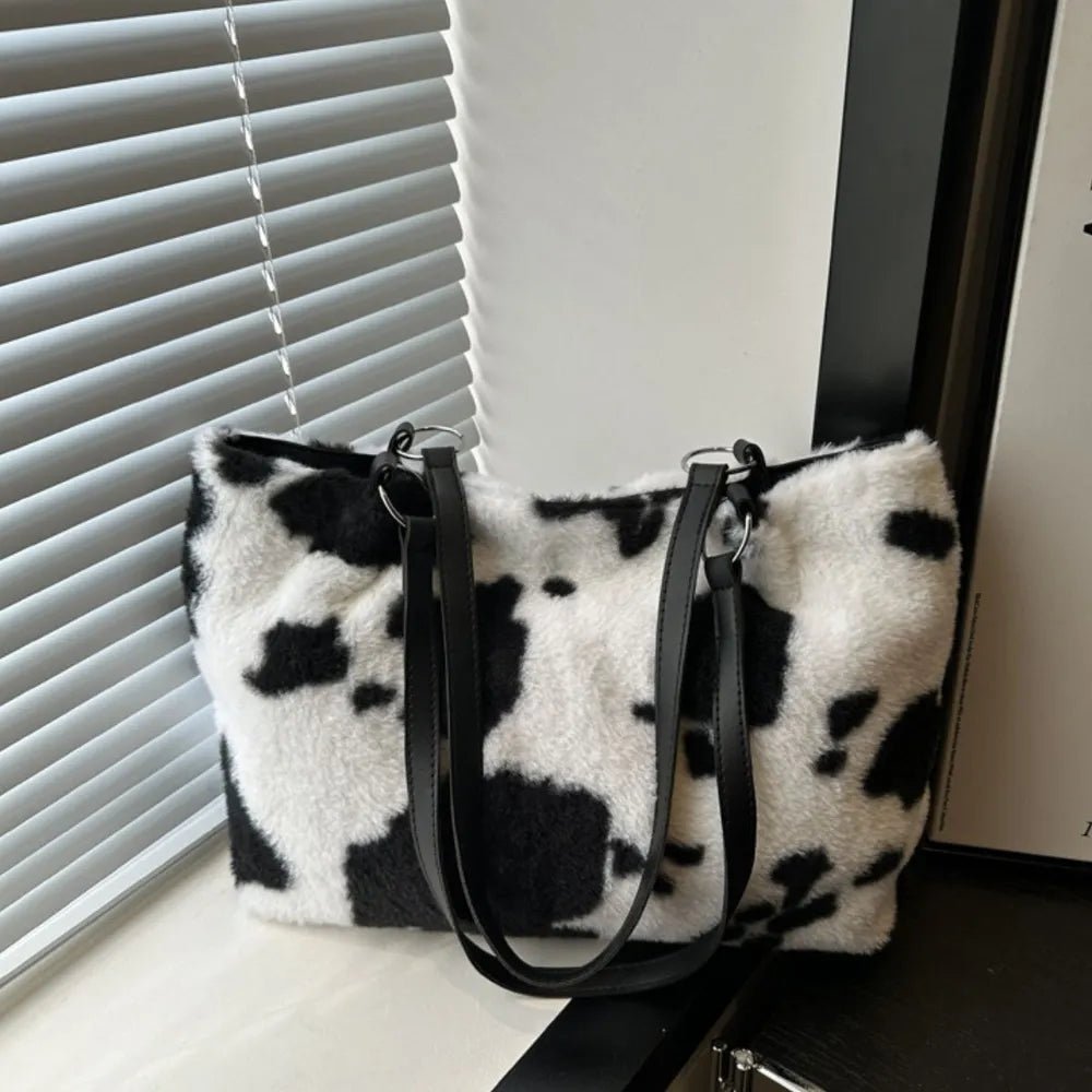 Cow Print Furry Tote BagBag