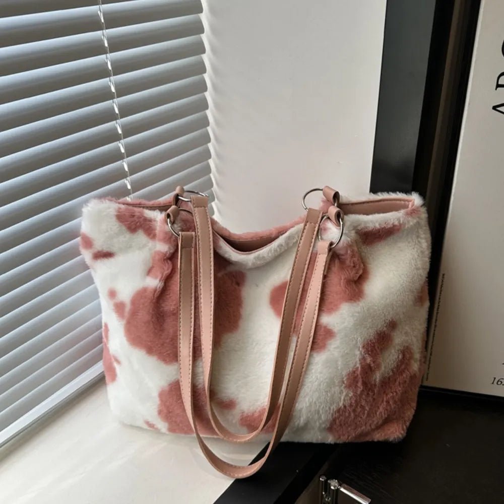Cow Print Furry Tote BagBag