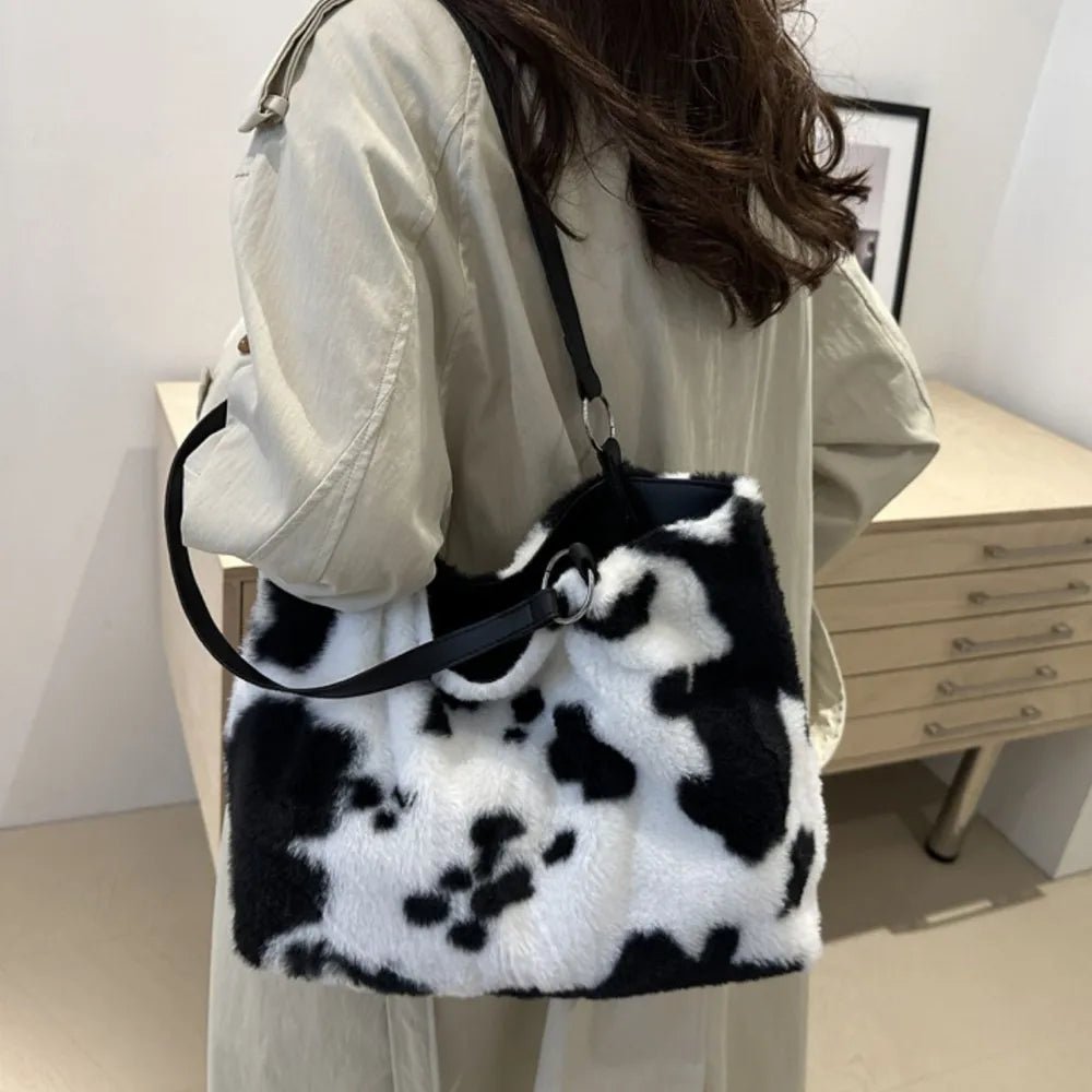 Cow Print Furry Tote BagBag