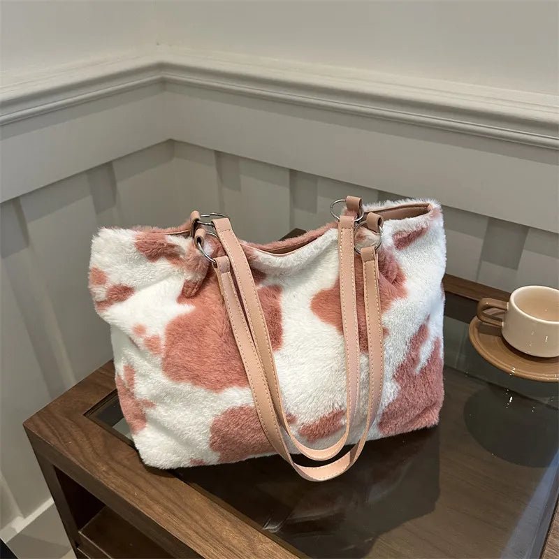 Cow Print Furry Tote BagBag