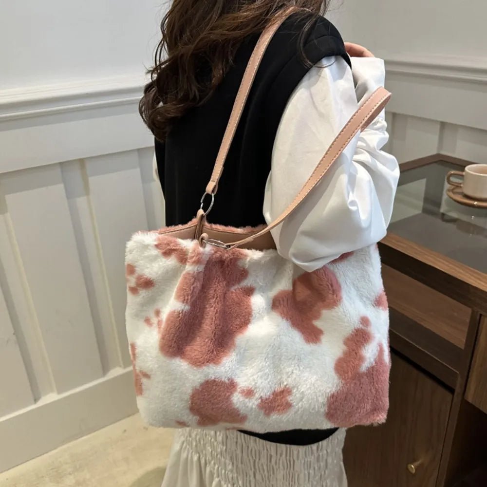 Cow Print Furry Tote BagBag