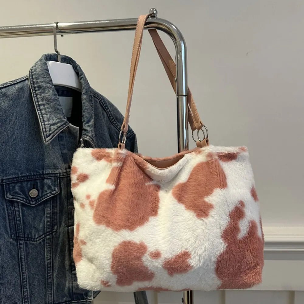 Cow Print Furry Tote BagBag