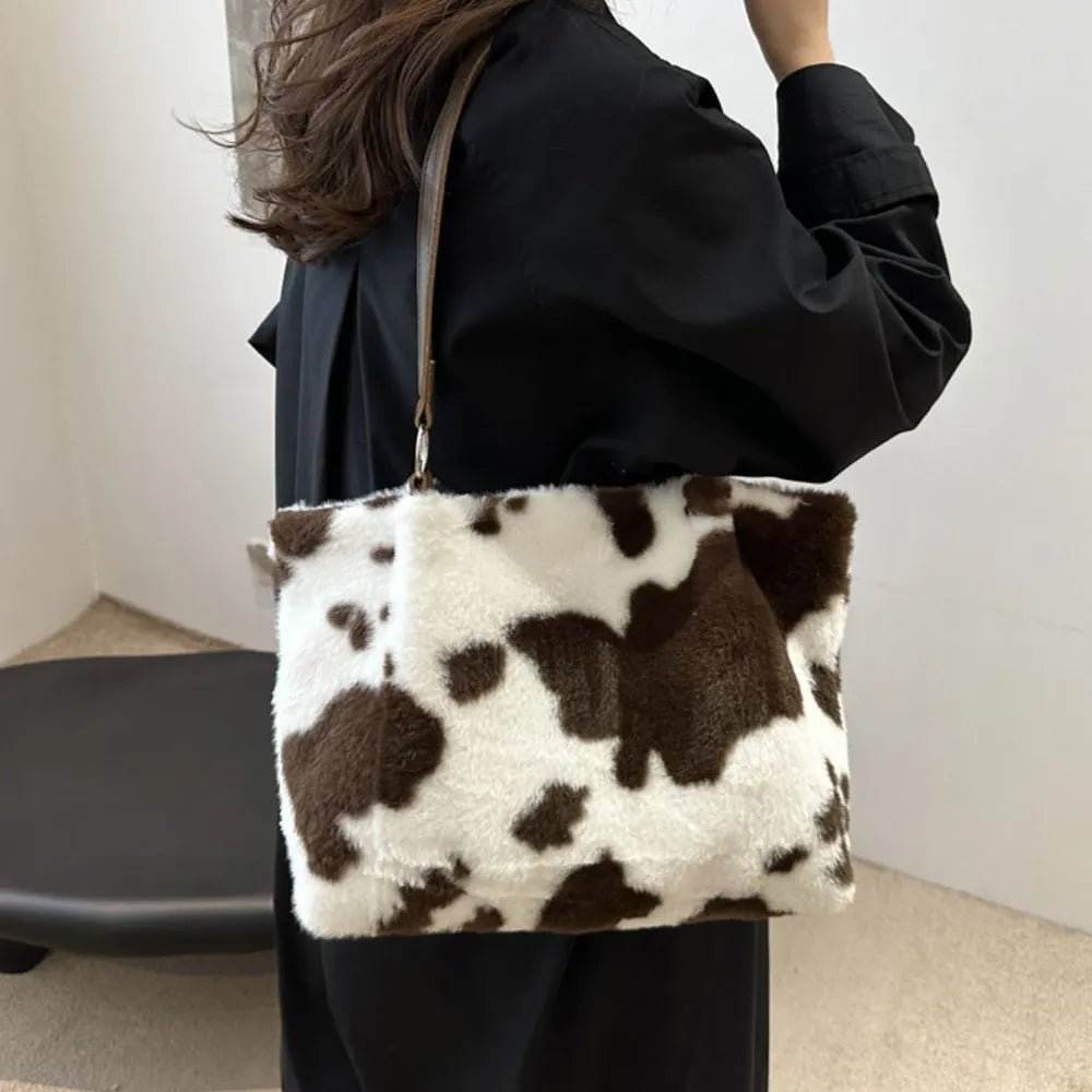 Cow Print Furry Tote BagBag