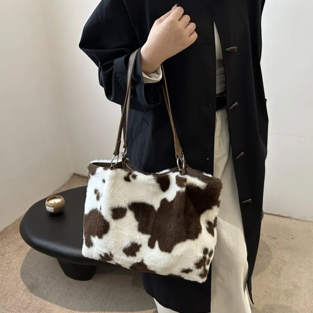 Cow Print Furry Tote BagBag