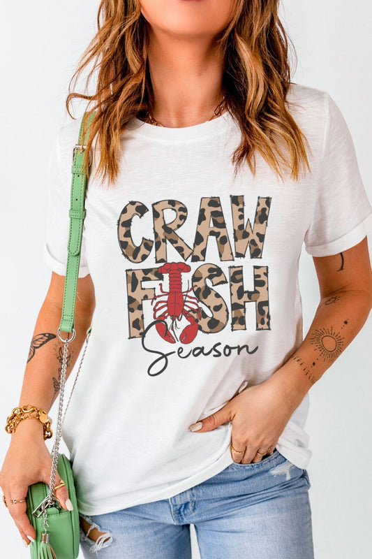 CRAWFISH SEASON Leopard Round Neck Short Sleeve T-Shirt - Classique Collection