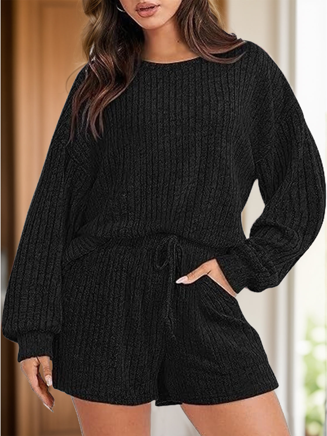 Round Neck Dropped Shoulder Top and Shorts Set - ClassiQ