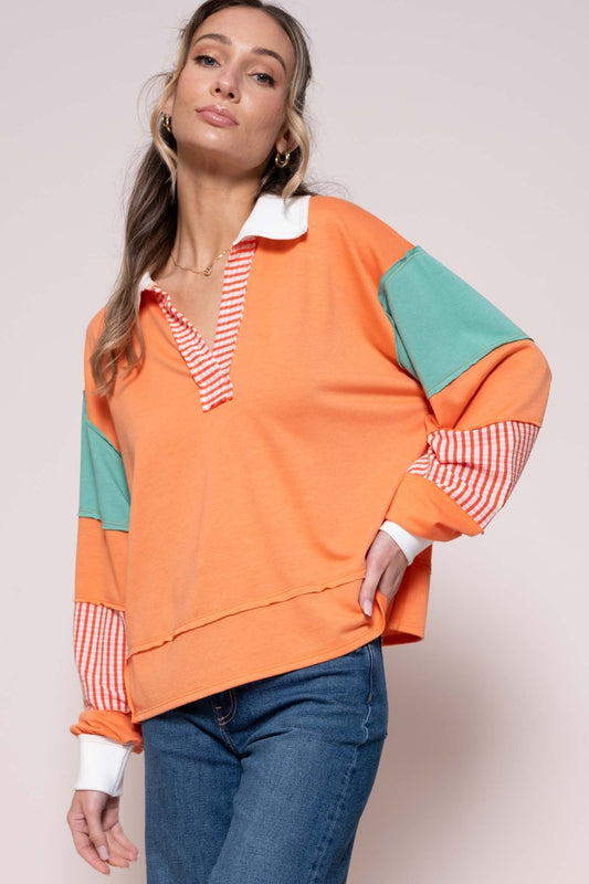 Hailey & Co Color Block Top with Striped Panel - Classique Collection