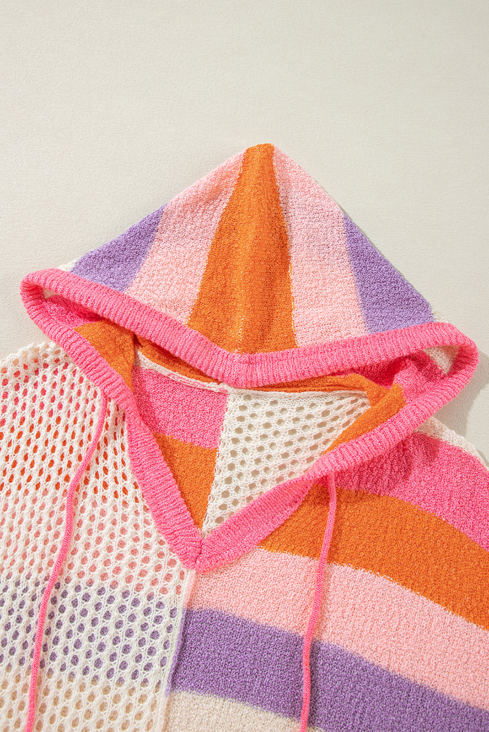 Openwork Color Block Hooded Sweater - Classique Collection