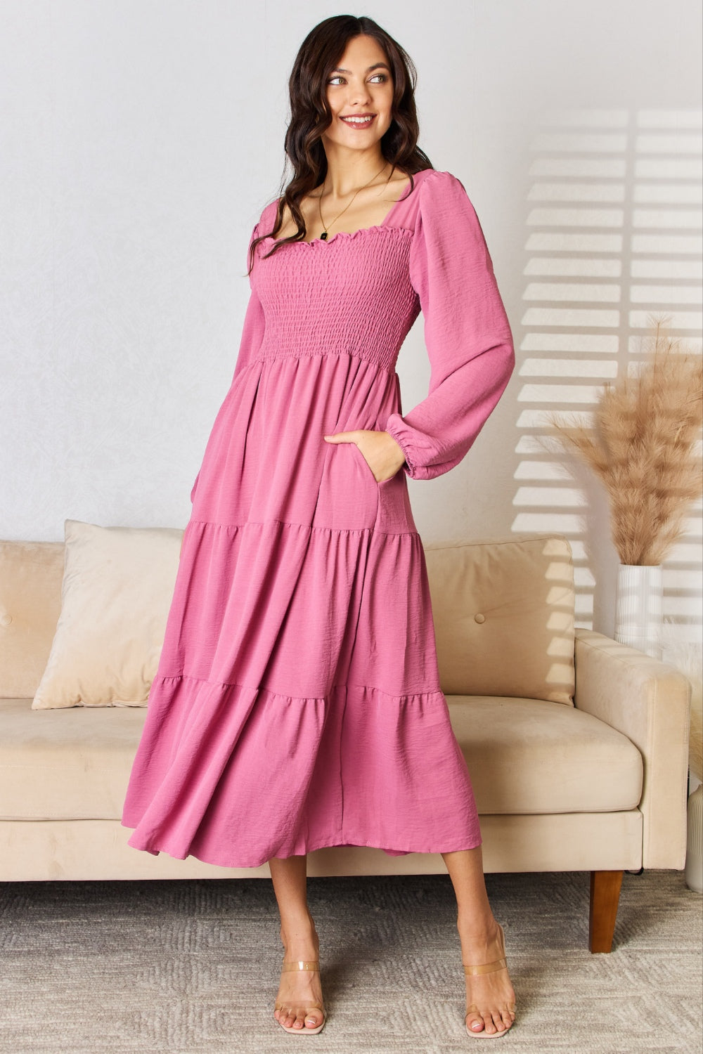 Culture Code Full Size Ruffle Trim Smocked Tiered Dress - Classique Collection