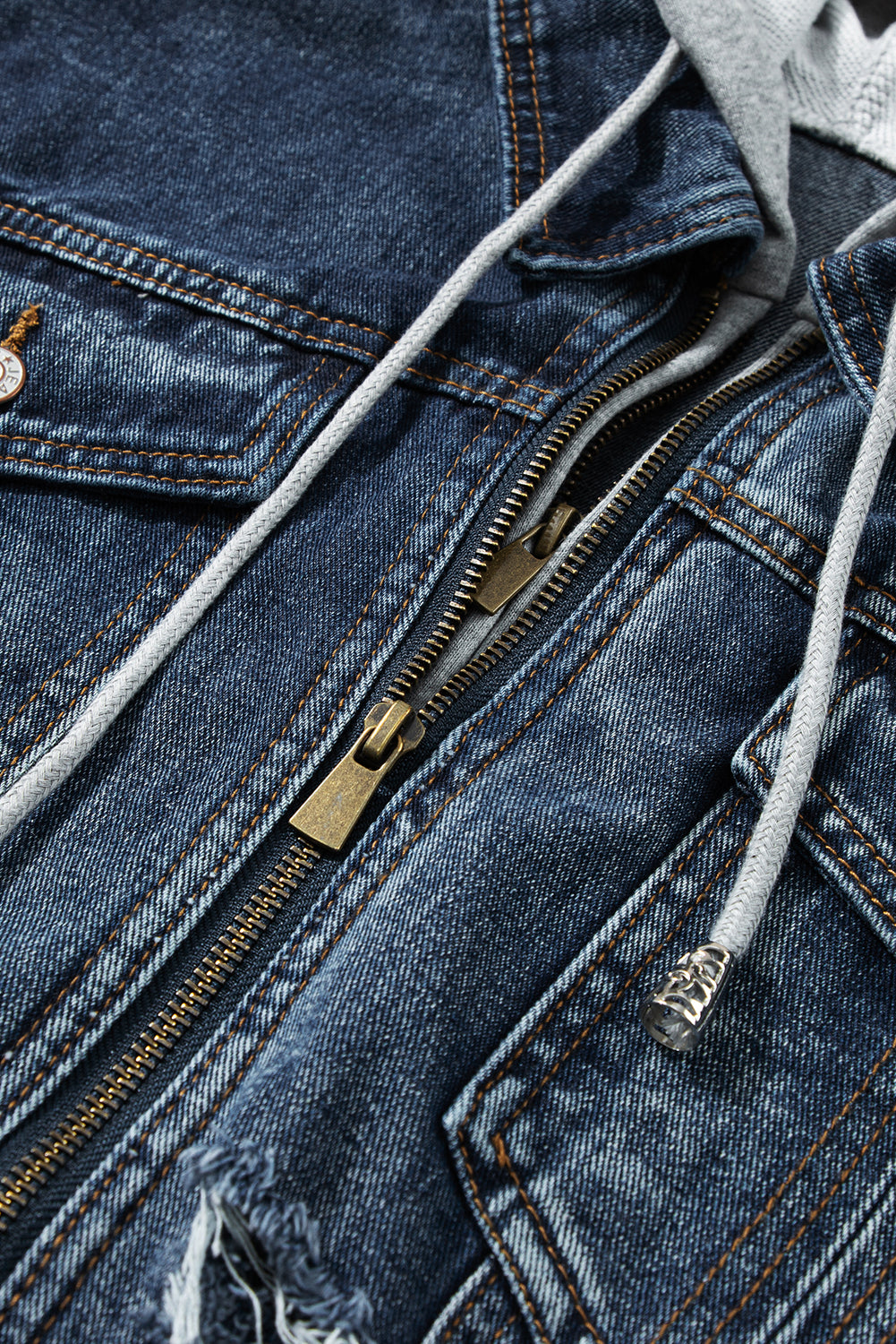 Fake Two-Piece Hooded Zip-Up Denim Jacket - Classique Collection