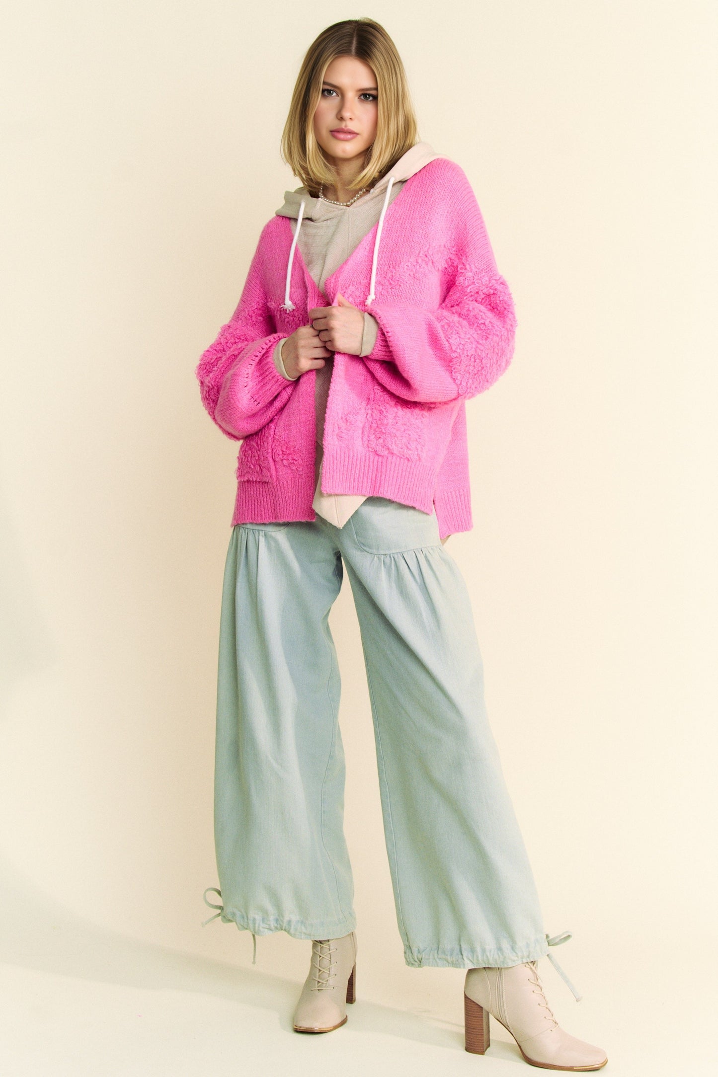 Davi & Dani Side Slit Open Front Long Sleeve Cardigan - Classique Collection