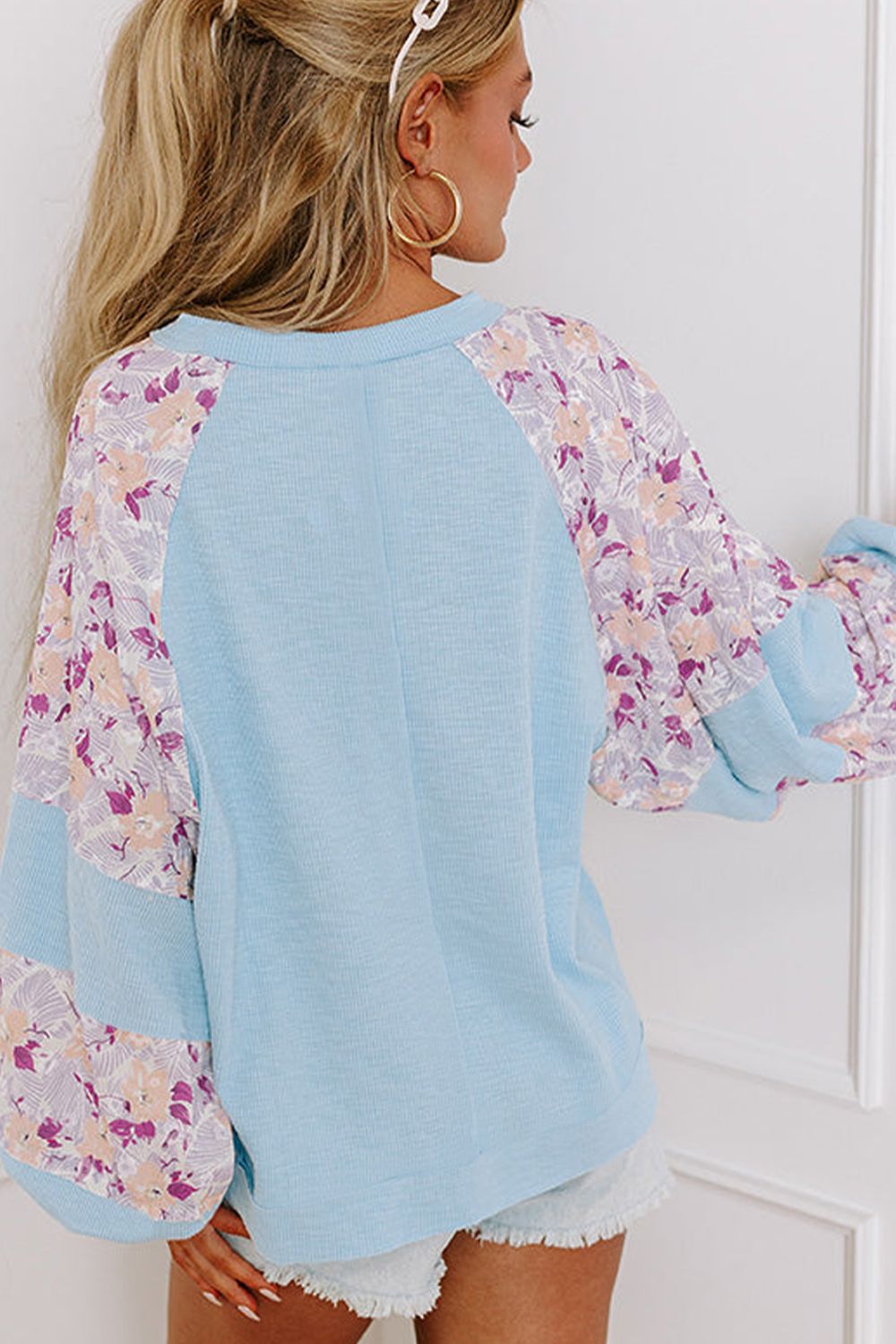 Printed Round Neck Balloon Sleeve Sweatshirt - Classique Collection