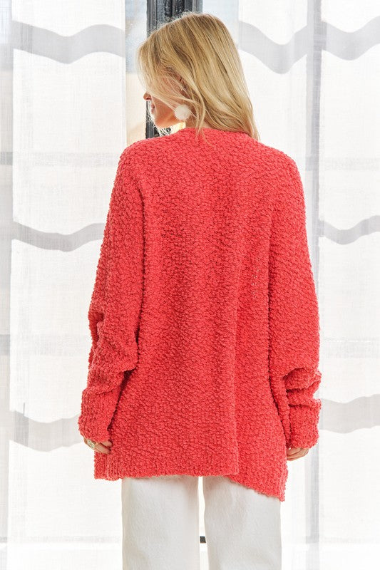 ADORA Popcorn Knit Open Front Long Sleeve Cardigan - ClassiQ