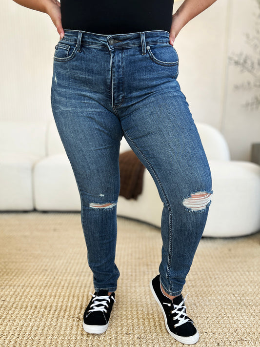 Judy Blue Full Size Mid Waist Distressed Slim Jeans - Classique Collection