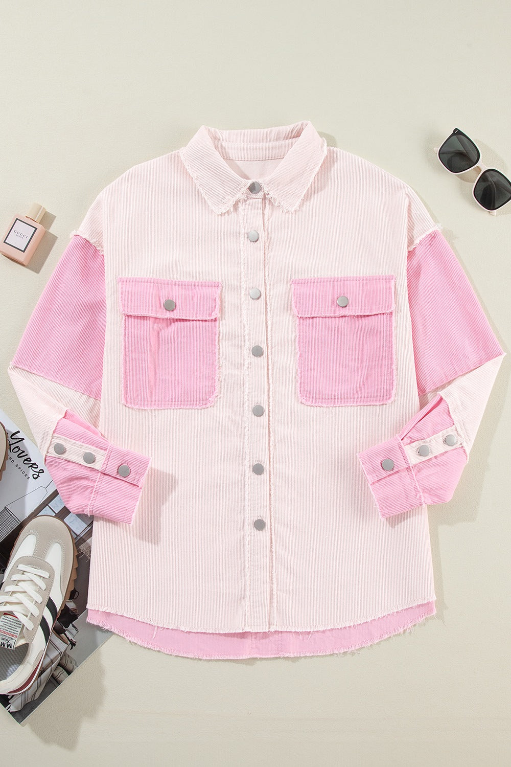 Two-tone Color Exposed Seam Corduroy Shacket - Classique Collection