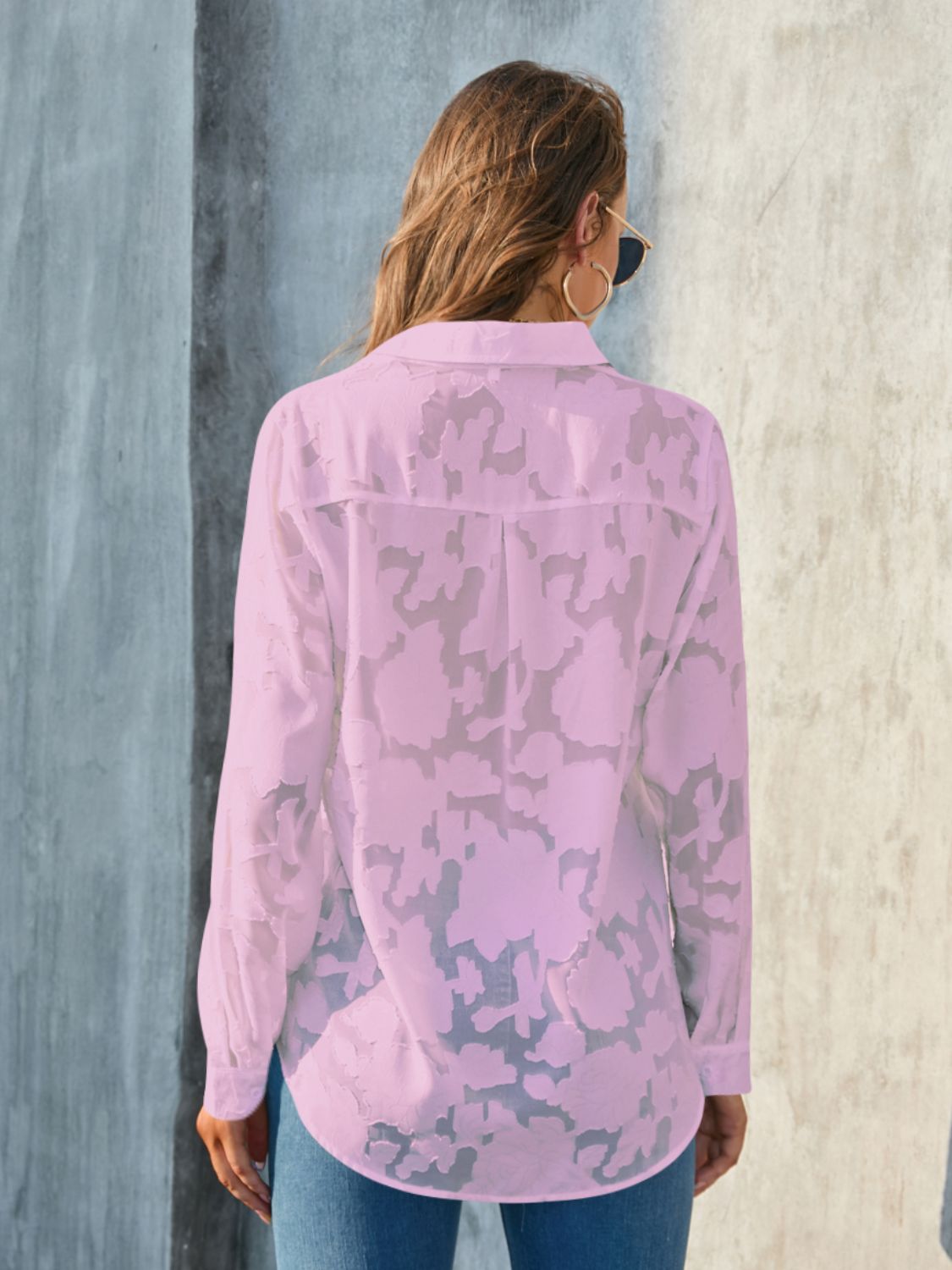 Full Size Collared Neck Long Sleeve Shirt Plus Size - Classique Collection