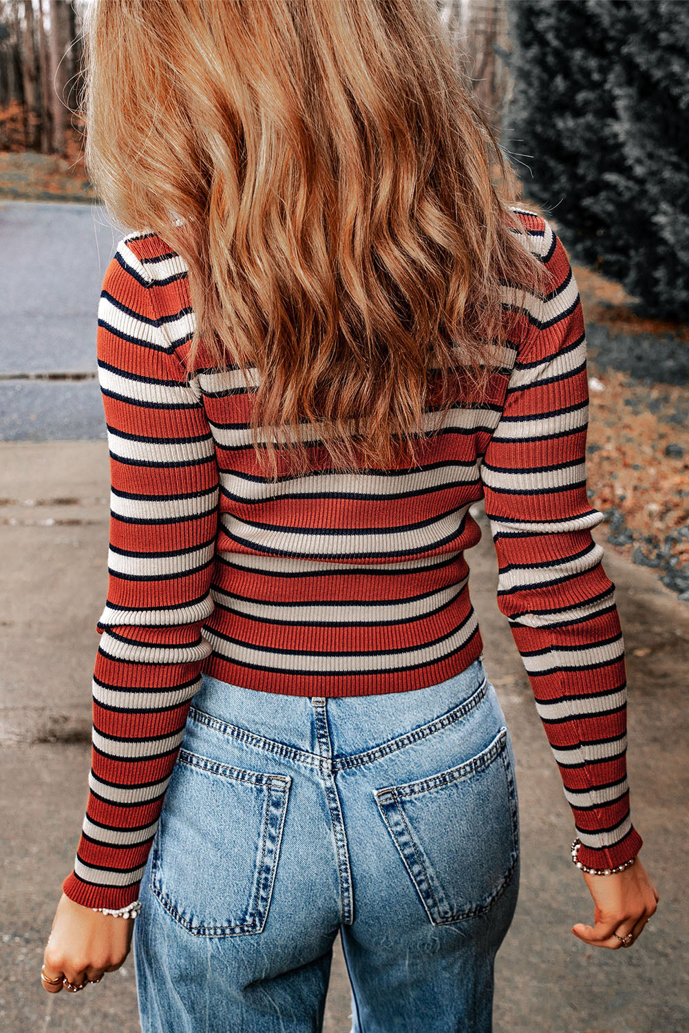 Striped Round Neck Long Sleeve Top - Classique Collection