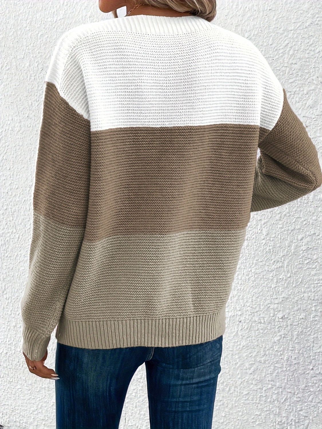 Color Block Boat Neck Sweater - ClassiQ