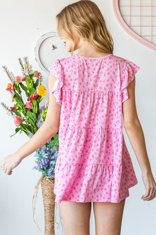 Heimish Full Size Floral Ruffled Tiered Top - Classique Collection