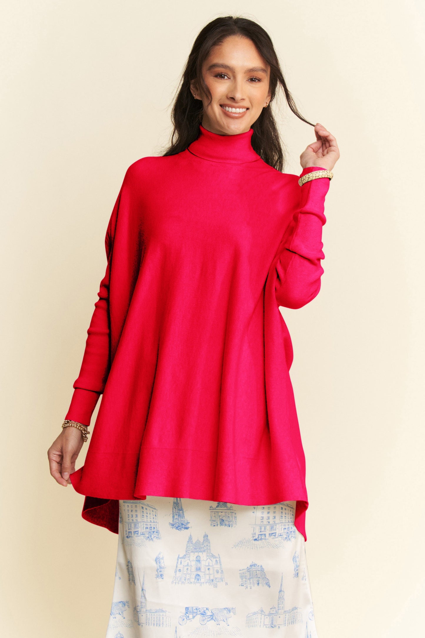 Davi & Dani High-Low Turtleneck Long Sleeve Knit Top - Classique Collection