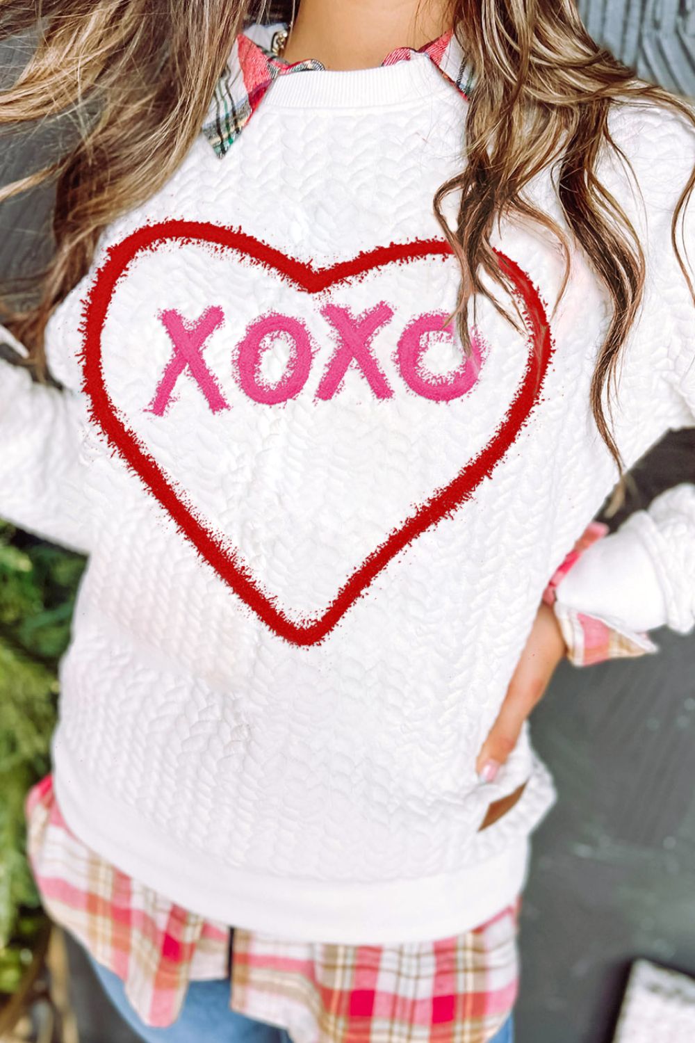 XOXO Heart Round Neck Dropped Shoulder Sweatshirt - ClassiQ