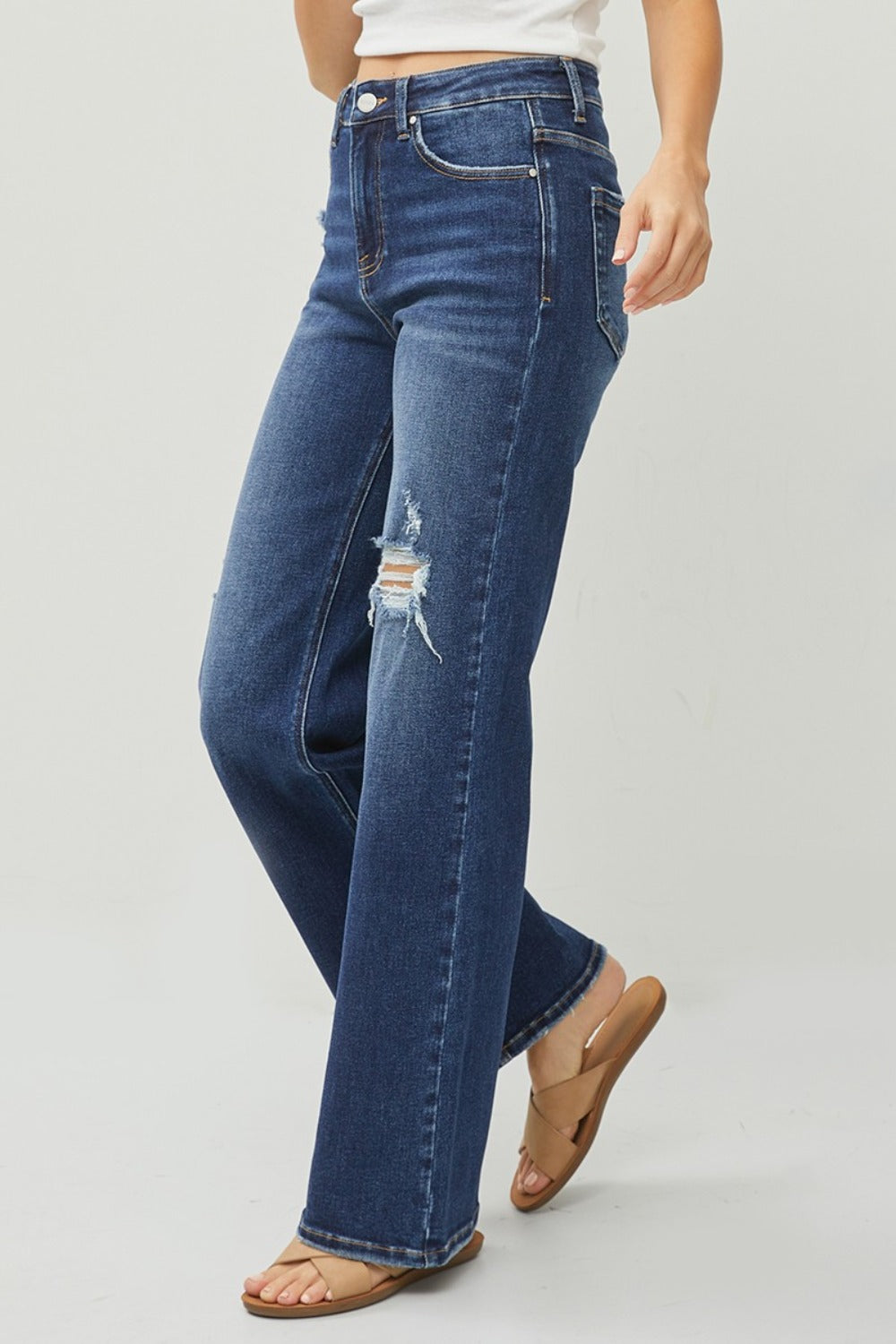 RISEN Full Size High Rise Distressed Wide Leg Jeans - Classique Collection