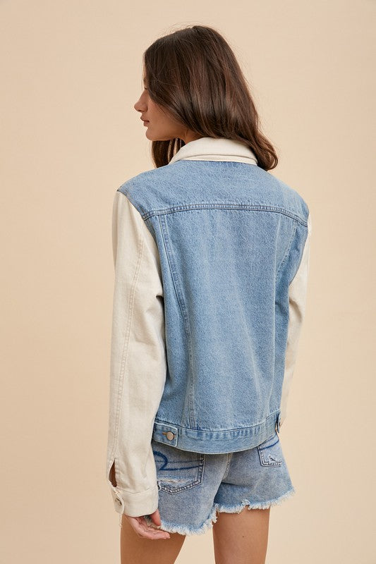 Annie Wear Collared Neck Double Placket Denim Jacket - ClassiQ