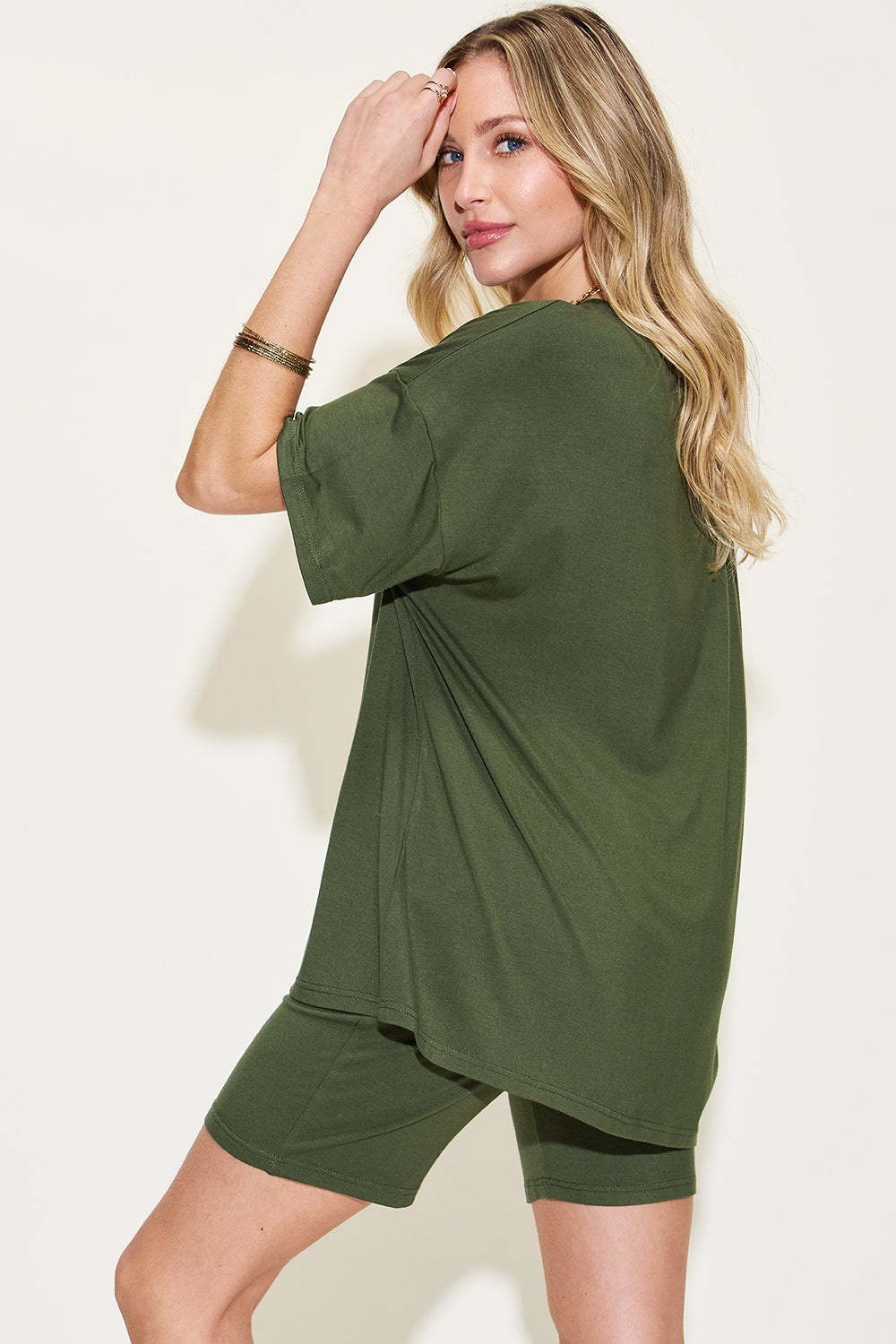 Basic Bae Full Size V-Neck Drop Shoulder T-Shirt and Shorts Set - ClassiQ