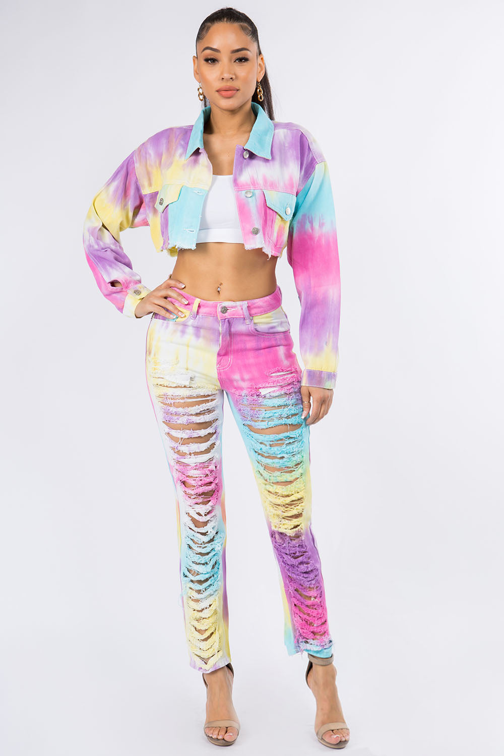 American Bazi Distressed Back Cropped Denim Jacket - Classique Collection