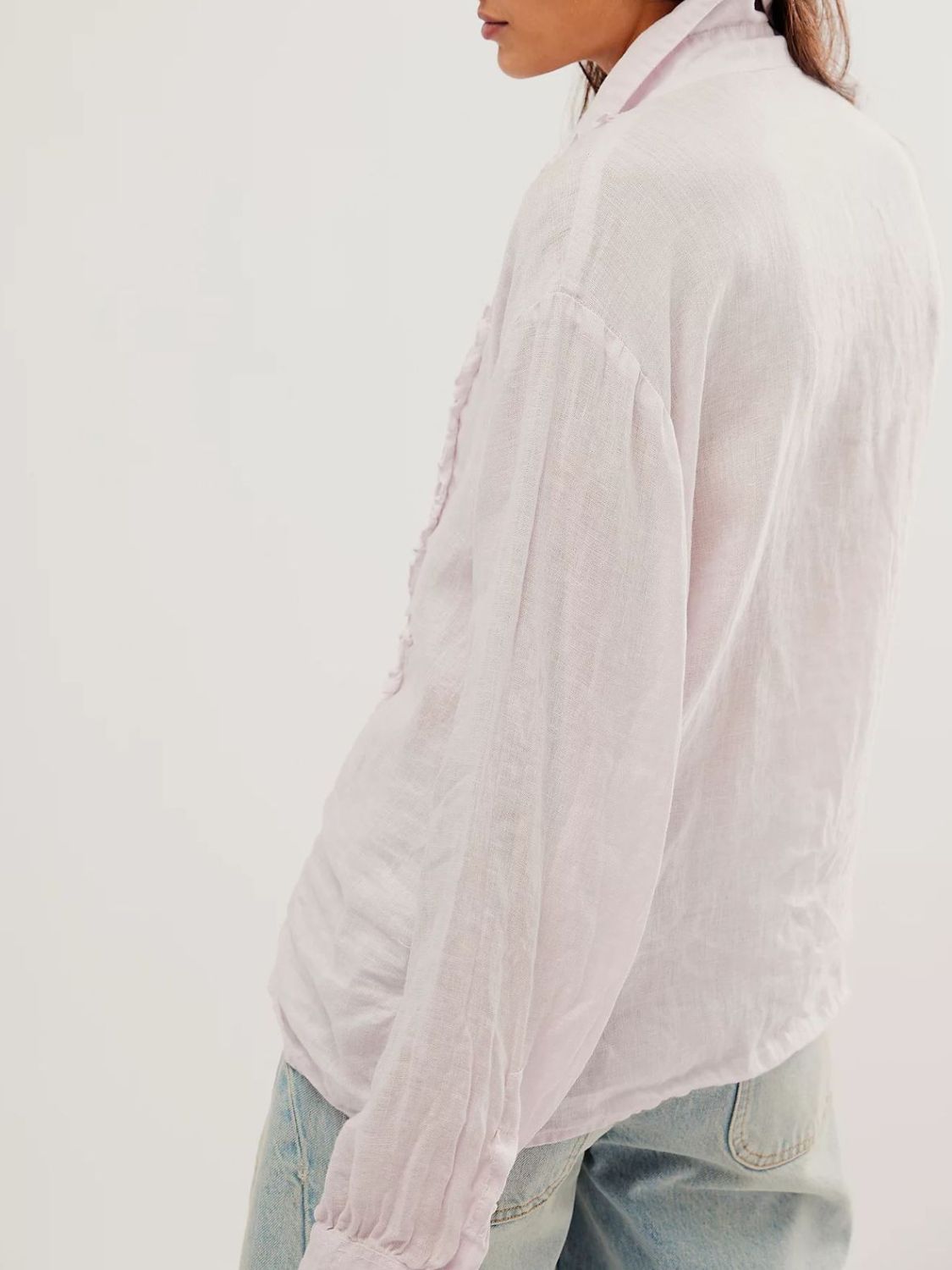 Frill Ruched Collared Neck Long Sleeve Shirt - Classique Collection