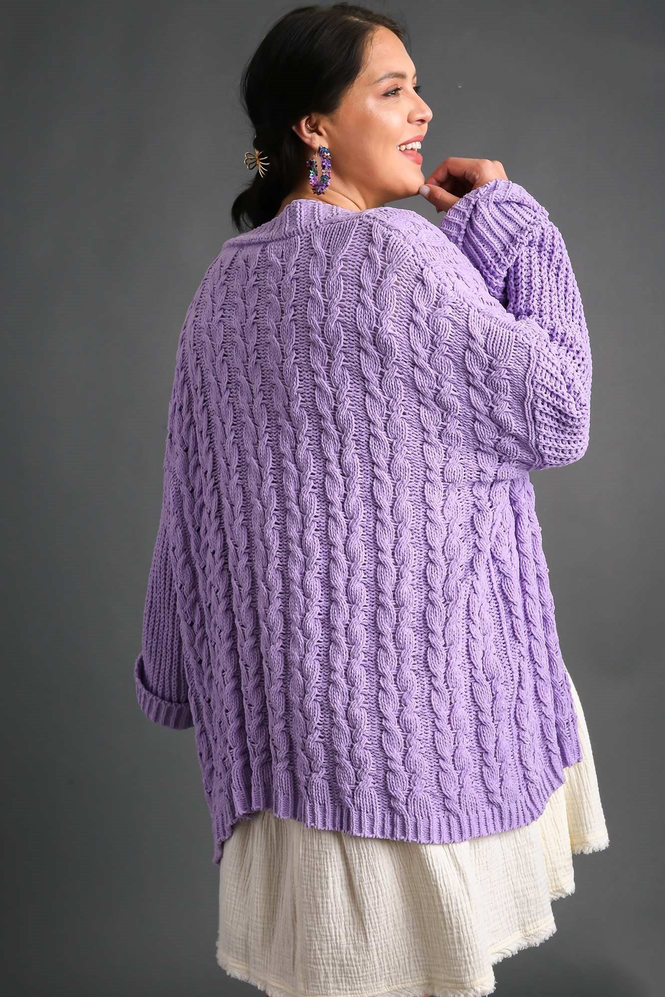 Umgee Full Size Cable Knit Open Front Long Sleeve Cardigan - Classique Collection