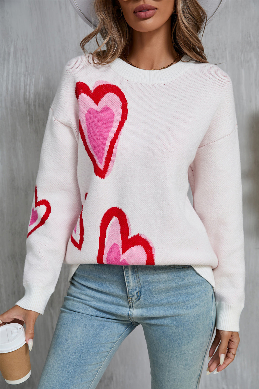 Angel Wings Heart Round Neck Long Sleeve Sweater - ClassiQ