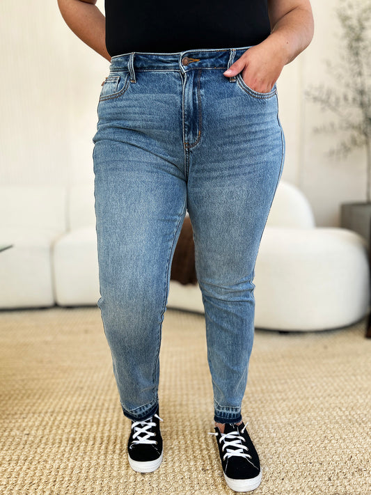 Judy Blue Full Size Mid Rise Rigid Magic Release Hem Jeans - Classique Collection